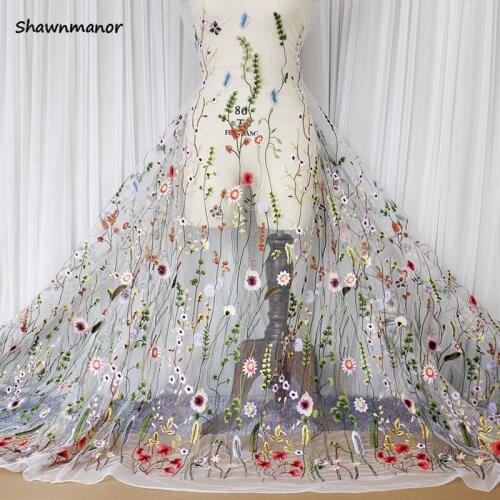 150CM*1M New 3D Flower Embroidered Lace Fabric Mesh Material Lovely French Trimmings For DIY Sewing Dress Accessories