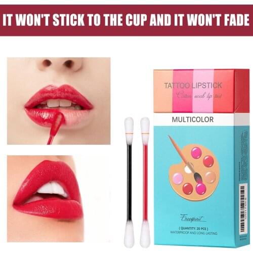20pcs/box Cotton Swab Lipsticks Long Lasting Waterproof Cosmetics Cotton Swab Lip Glaze for Women