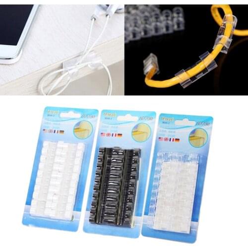 20 Pcs Cord Wire Cable Plastic Clips Self Adhesive Clamp Organizer Fixer
