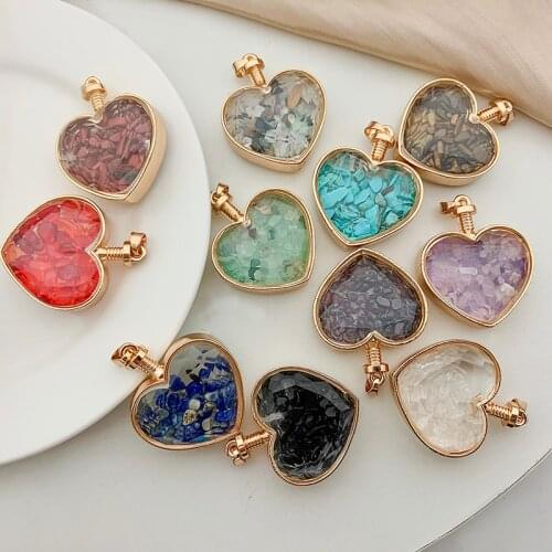 2021 Cute Natural Stone Pendant Necklace Heart Shaped Bottle Pendant Red Agate Amethyst Lapis Lazuli Pendant Romantic Jewelry