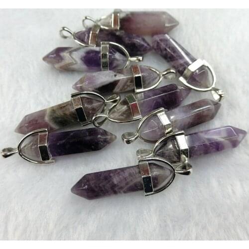 24pcs/lot Bestselling Natural Amethysts Stone Hexagonal Healing Reiki Point Meditation Pendants for Jewelry Making Free Shipping