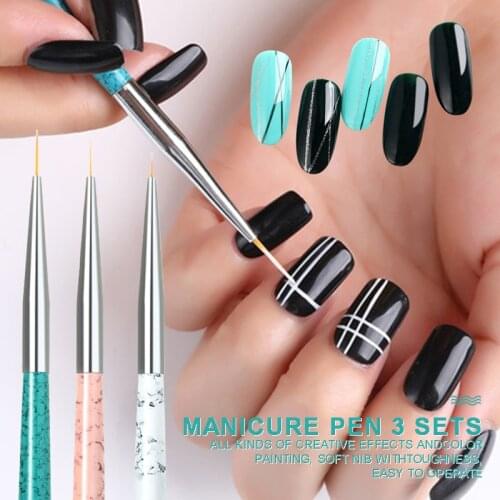 3pcs/set Nail Art Pen Dotting Painting Drawing UV Gel Liner Brushes Lines Drawing Brush Tips Manicure Draw Pen