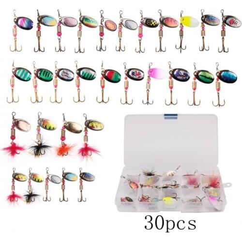 30pcs Fishing Metal Spinner Artificial Bait Lures Set Colorful 2.7g-4.5g High Carbon Steel Spoon Hard Lure Sequins for Bass Carp
