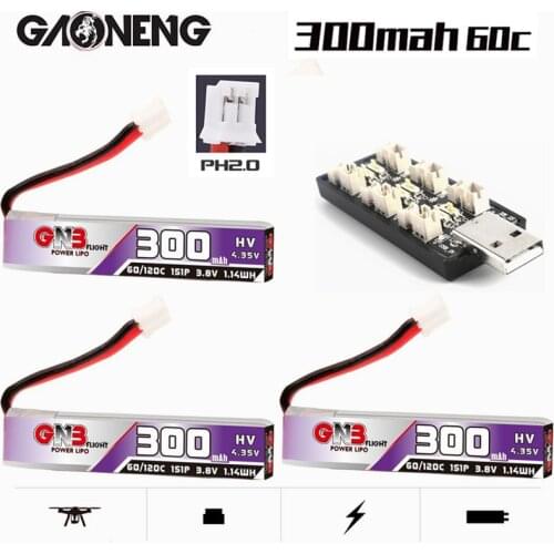GNB 1S 300mAh 3.8V 60C HV Lipo Battery PH2.0 With Charger for US65 UK65 Inductrix Beta65S URUAV UR65 Mobula 7 Tiny Whoop Drone