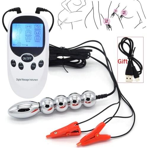 Electric Shock Pulse Metal Anal Beads Butt Plug Dildo Vibrator Bdsm Nipple Clamps G Spot Prostate Stimulator Sex Tool For Couple