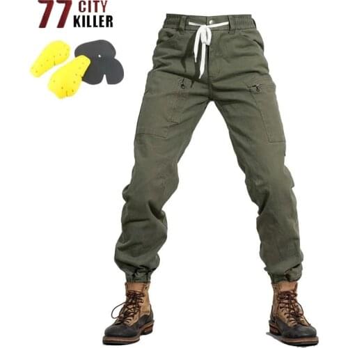 Free Kneepad Armor Cargo Motorcycle Pants Men Wear-resistant Moto Elasticity Cycling Trousers Men Multi-pocket Motocross Joggers