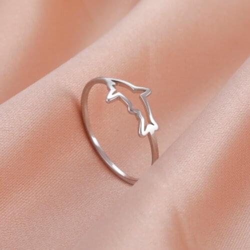 Cazador Hollow Fish Shark Rings for Women Girls Minimalist Stainless Steel Animal Finger Rings Party Birthday Jewelry Gifts New