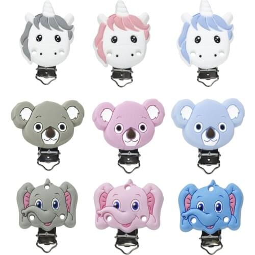 10 PCS Nipple Chain Accessories Stainless Steel Clips Free BPA Silicone Koala & Elephant Clips Cartoon Baby Teething Toys DIY