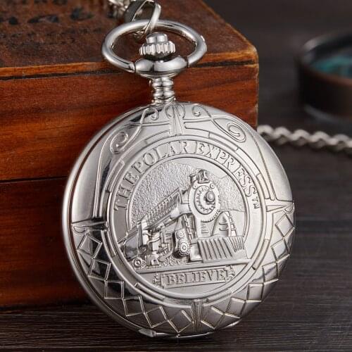 Train Carving Mechanical Pocket Watch Car Design Men Bronze Clock Hand Wind Roman Numerals Engraved Fob Watches with Gift Box
