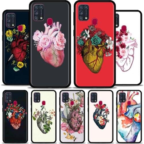 Anatomical Heart Flowers Art Phone Case For Samsung Galaxy M51 M31 M30s M31s M21 M11 M01 A7 A9 F41 Prime Soft Cover TPU Capa