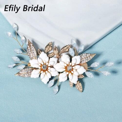 Efily Bridal Wedding Hair Accessories Handmade Leaf Flower Hair Clips for Women Bride Headpiece Bridesmaid Party Jewelry Gift