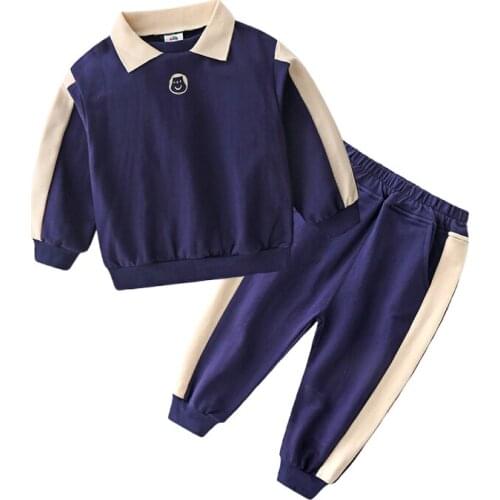 2021 Autumn Spring 2 3 4 5 6 8 10 Years Cotton Comfortable Color Patchwork Sweatshirt+Pants Sports Casual Set For Kids Baby Boys
