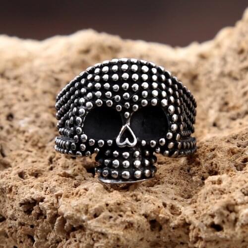Punk Street Style Bumps Skull Ring Men Black Titanium Steel Skull Biker Rings For Women Fashion Night Club Gothic Jewelry