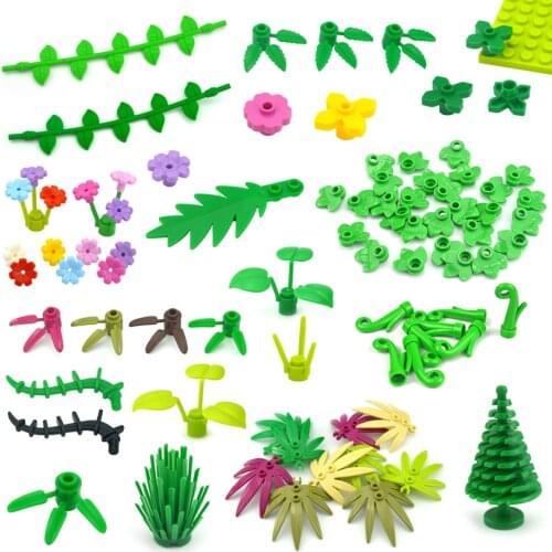 Plant Tree Leaf Flower MOC Parts DIY Building Blocks Toys for Children City Bricks 30176 3741 32607 Compatible All brand