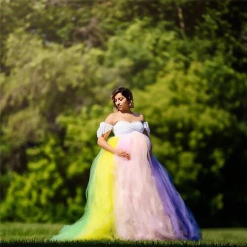 Maternity Lace Maxi Dress for Photo Shoot Sexy Colorful Mesh Patchwork Pregnant Dresses for Women Pregnancy Dress Photography