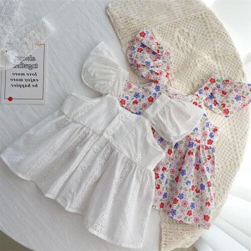 Girls Summer Sling Halter Top Korean 2021 Summer New Baby Cotton Vest Shirt Toddler Girl Cute Flying Sleeves Tee Shirt Blouse