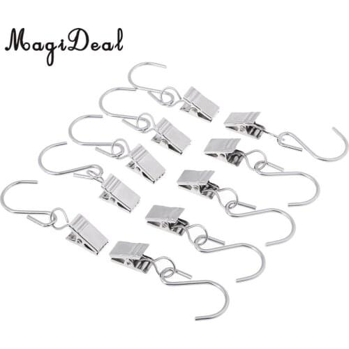 10 Pieces Heavy Duty Curtain Clips with S Hook Metal Spring Clamps Hanging Clips Pegs Pin Gliding Clips 60 x 20 mm