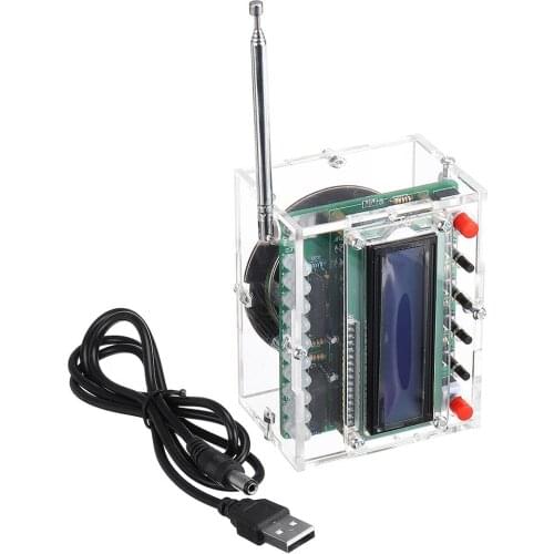 DIY FM Radio Kit Transparent Shell Mini Stereo Radio Receiver DIY Kit 4.5V-5.5V LED LCD Light Display Built In Speaker Antenna