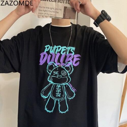 ZAZOMDE Men Hip Hop Hipster Streetwear T-shirt Funny Bear Print T-shirt Harajuku Cotton Short Sleeve Autumn Fashion Tops Tees