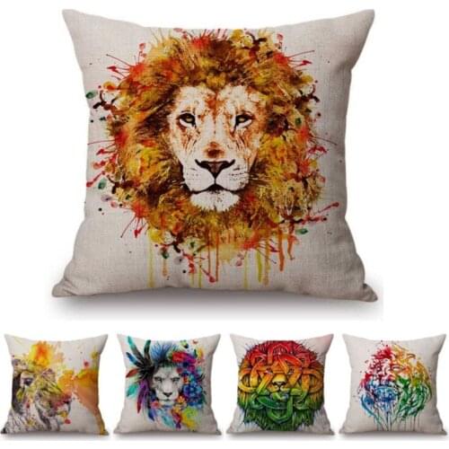 Nordic Style Watercolor Art Animal Lion Printed Cushion Cover Home Decorative Sofa Coffee Car Chair Throw Pillow Case Almofada