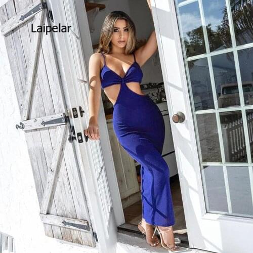 2021 Summer New Womens Suspender Sexy Hollowed Out Elegant Slim Solid Beach Holiday Buttocks Dress