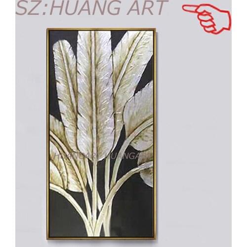 New Design 100% Hand Painted Gold Foil Feather Art Oil Painting Wall Decor Fine Paintings Unframed Pictures Artwork For Decor