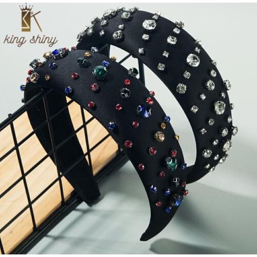 Summer Design Retro Crystal Headband for Woman Luxury Colorful Rhinestone Solid Color Bezel Woman Wedding Banquet Hair Accessory
