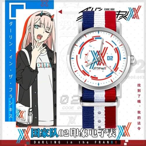 Anime DARLING in the FRANXX Zero Two 02 Cosplay Couple Watches Black Guartz Wrist Watch Fashion Student Xmas Birthday Gifts