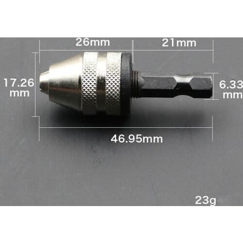 Keyless Drill Chuck Screwdriver Impact Driver Adapter 1/4 '' Hex Shank Drill Bit Tool Sliver Black Color Power Tool Accessories