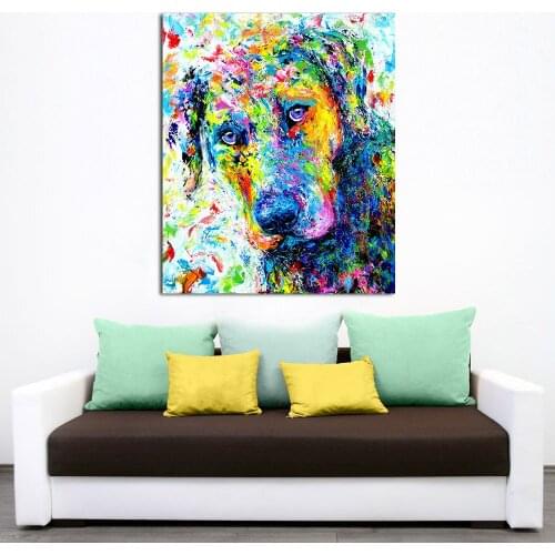 JQHYART Posters and Prints Wall on Canvas Art Colorful Dog Canvas Painting Posters for Living Room Home Decor No Frame
