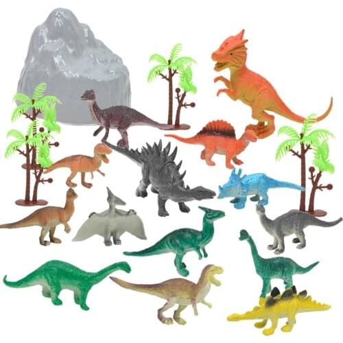 19 Pieces Plastic Dinosaurs Animal Figures Tree Model Kids Toys Collectibles