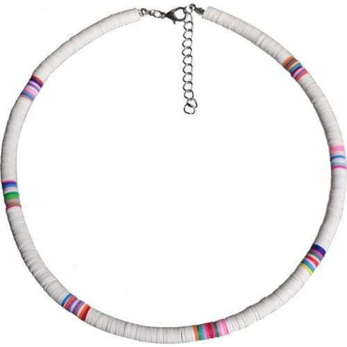 Y166 Bohemian Beach Colorful Clay Beaded Choker Boho Rainbow Polymer Clay Necklace