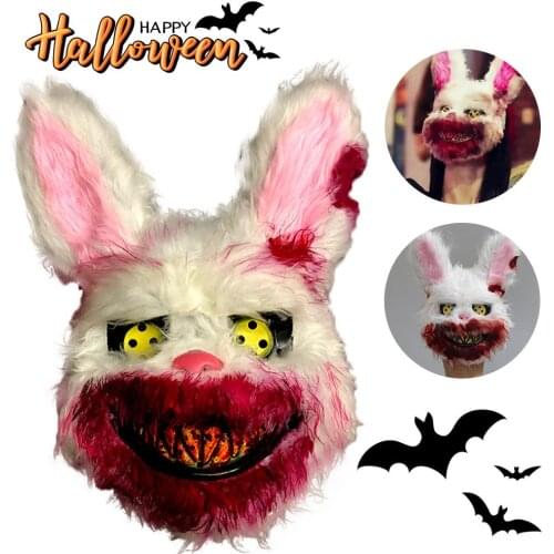 Plush Bunny Mask Durable Realistic Bloody Simulation Rabbit Headgear Performance Prop For Halloween Masquerades