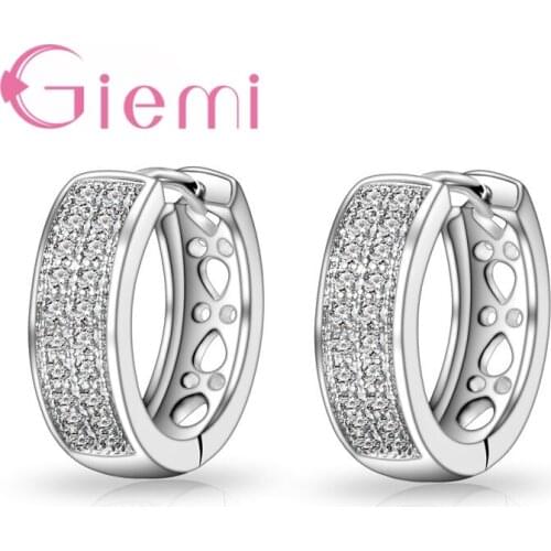 Silver Fashion Earrings Jewelry for Women Girls Elegant Hollow Stud Earrings Full White Cubic Zirconia Stones