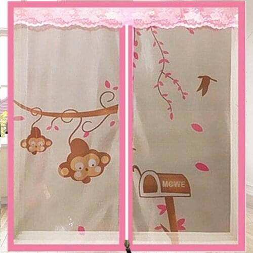 3D Printing Cartoon Monkey Pattern Bedroom Door Window Mesh Screen Zipper Opening Yarn Fly Anti-Mosquito Net Curtain Removeable