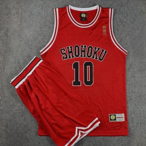 Slam Dunk Kanagawa Shohoku High School No.10 Hanamichi Sakuragi Cosplay Vest & Shorts Embroidery Basketball Jersey Sets