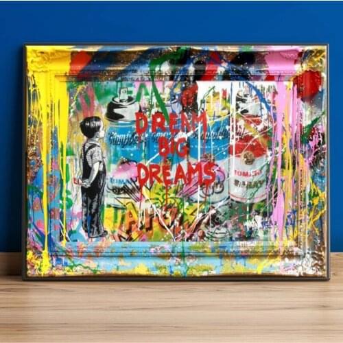 Modern Home Living Room Decoration Dream Slogan Graffiti Street Art Poster and Print Canvas Art Painting on The Wall
