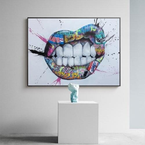 Modern Graffiti Art Canvas Printings Teeth Lips Posters and Prints Canvas Art Wall Art Picture for Living Room Home Decor