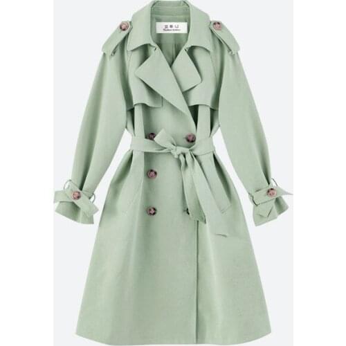 Womens Double Breasted Trench Coat with Belt Classic Elegant Lady Long Windbreaker Chic Outwear Lapel Overcoat Female 2020
