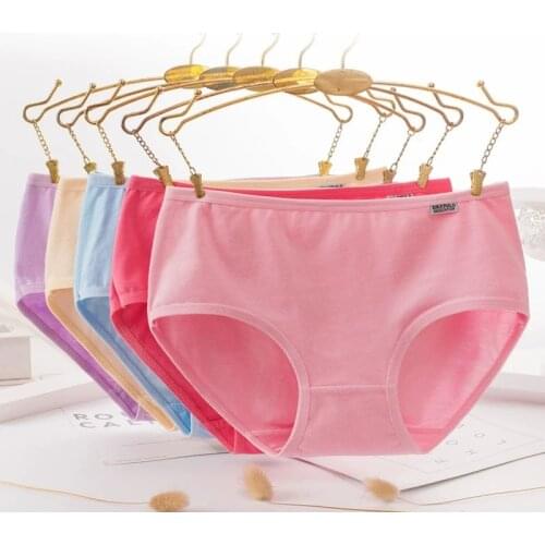 Sweet girl comfort candy solid color cotton mid-low-waist ladies sexy triangle student panties girls panties for teenagers