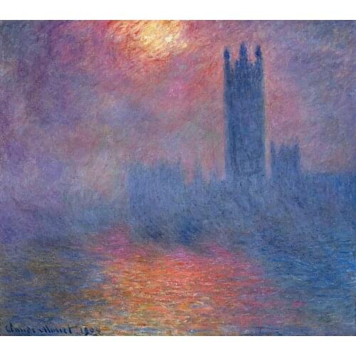 Houses of Parliament, London, Sun Breaking Through by Claude Monet Reproduction oil painting Canvas art Handmade High quality