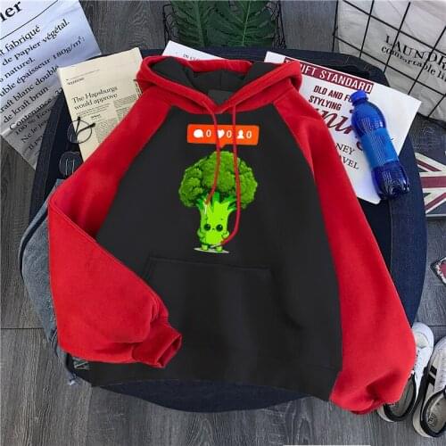 Green Camiseta-Brocoli Print Womens Hoodies Raglan Loose Hoody Hip Hop Loose Sweatshirt Crewneck Casual Clothing Women Pullovers