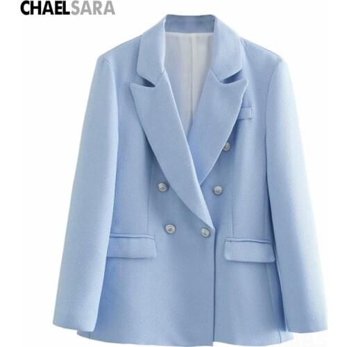 2021 New Spring Women Fashion Temperament Double-Breasted Vintage Long Sleeve Pockets Jackets Ladies Office Blazer