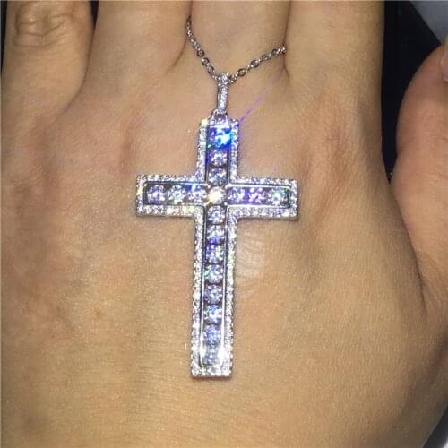 Fashion Tennis Cross Pendant AAAAA cz 925 sterling silver Party Wedding Statement Cross Pendant necalace for women Men Jewelry