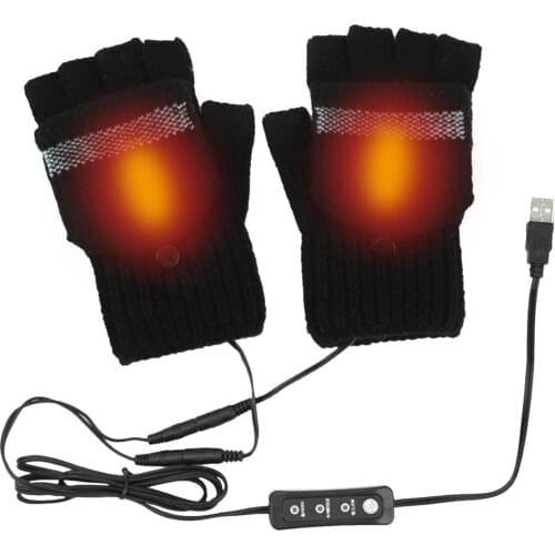 Winter Half-finger Gloves USB Powered Heated Hand Warmer Gloves Removable And Washable Knitted Plush Electric Heating Mittens