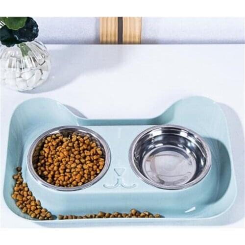 1Pc Durable Double Bowl Stainless Steel Dog Cat Bowls With Non-Spill & Non-Skid Design For Pet Food And Water Elevated Feeding