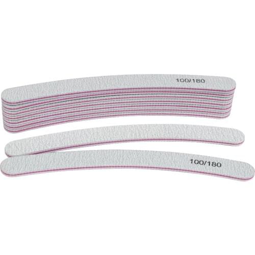 10pcs/lot Sandpaper Professional Nail Files 100/180 Curved Banana Files Sanding Buffer Block Manicure Pedicure UV Gel Polisher