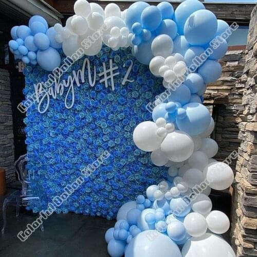 117pcs Birthday Party Wedding Maca Blue Latex Balloon Arch Kit White Balloon Garland Baby Shower Event Celebration Decoration