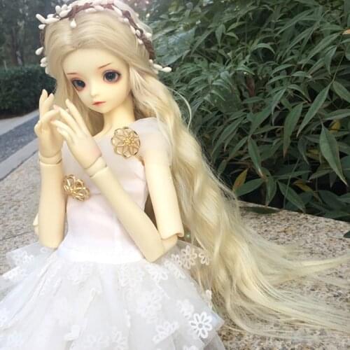 2020 New Style 1/3 1/4 1/6 1/8 Bjd Wig High Temperature White Golden Wavy Wire Bjd Wig SD Long curly hair For BJD Doll Hair Wig