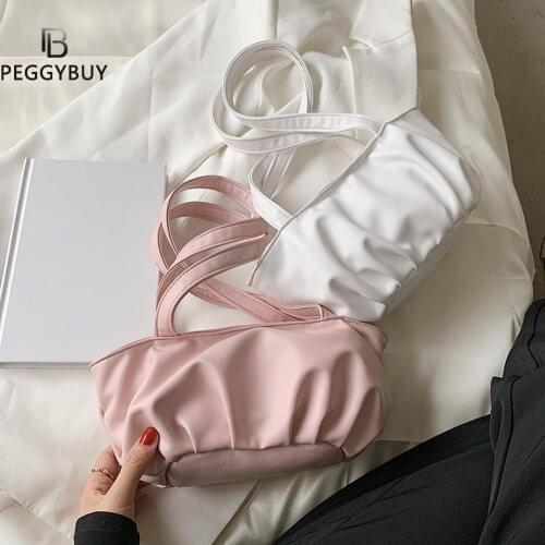 2021 Day Clutch Vintage Women PU Leather Pleated Shoulder Underarm Bag Casual Ladies Solid Color Handbags Purse